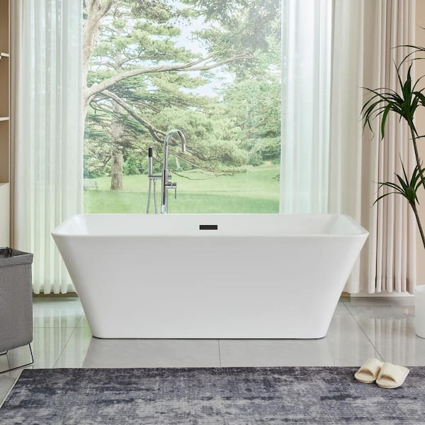Nantes 67 in. x 30 in. Acrylic Freestanding Soaking Bathtub with Center Drain in White/Matte Black