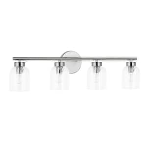 Vienna 29 in. 4-Light Polished Chrome Vanity Light with Clear Glass Shade