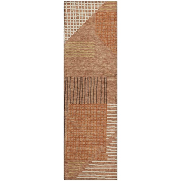 Mayfield Premium Machine Washable Abstract AMF2270 Paprika 2 ft. x 7 ft. Runner Rug