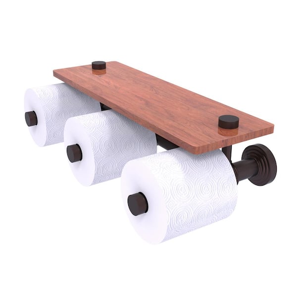 Allied Brass Waverly Place Horizontal Reserve 3-Roll Toilet Paper Holder with Wood Shelf in Antique Bronze
