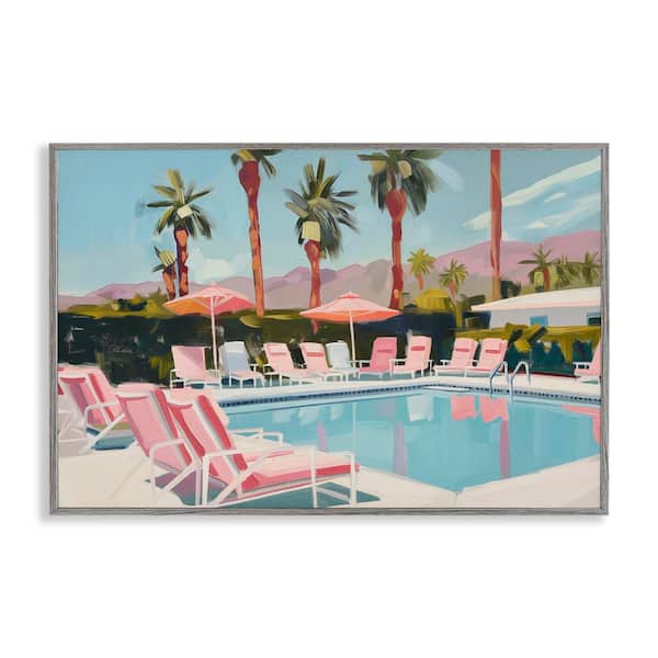 Stupell Industries Palm Springs Swimming Pool by Arlington Prints Gray Framed Nature Giclee Art Print 16 in. x 24 in.