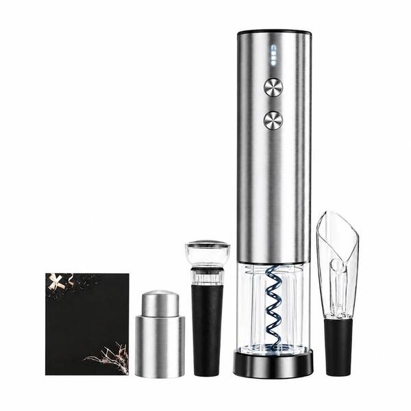 Electric Wine Opener 4-Piece Gift Set with Foil Cutter, Aerator, and Vacuum Stopper in Gift Box