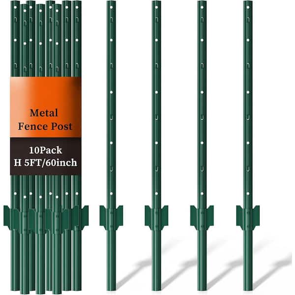 10 Pack 5 ft. Heavy Duty Metal U-Post for Wire Fence No Dig Garden Fence Stakes Green