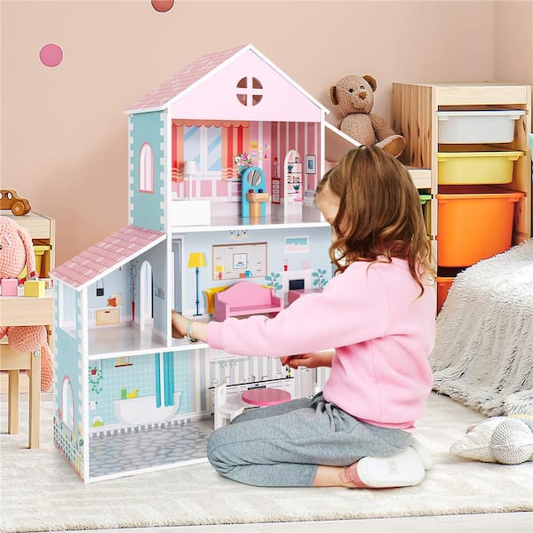 fashion toy sets kids plastic mini toy doll house furniture with doll