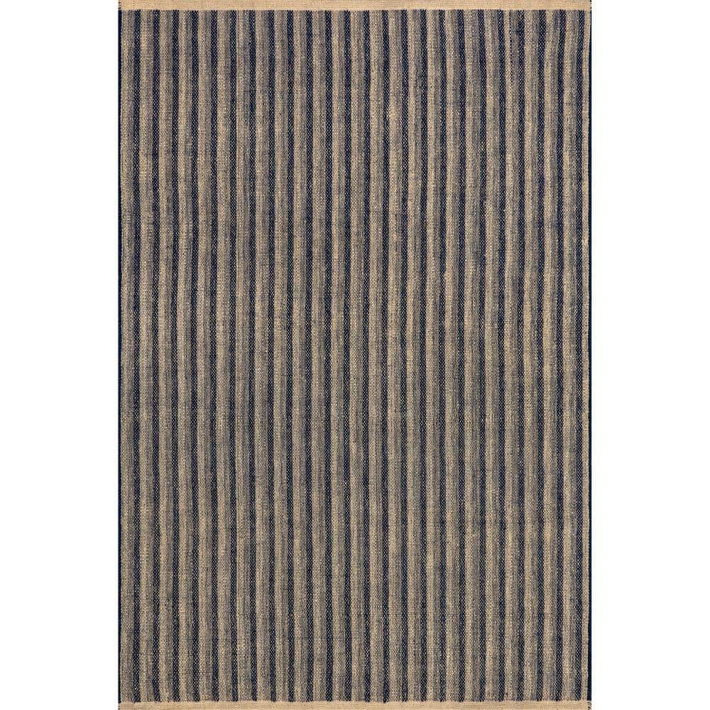 Blue and Beige Striped Handmade Jute 4' x 6' Rug