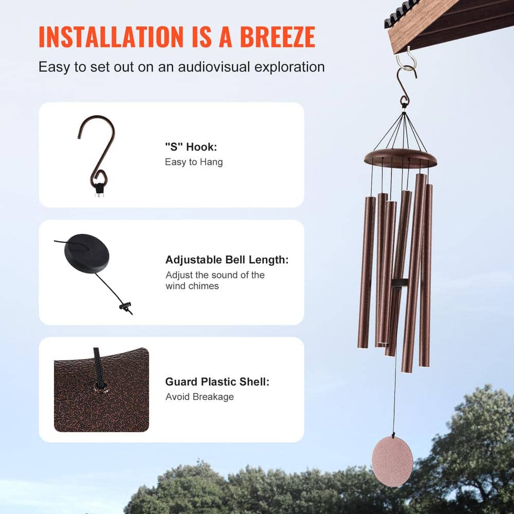 45" Bronze Deep Tone Memorial Wind Chimes with 6 Aluminum Tubes