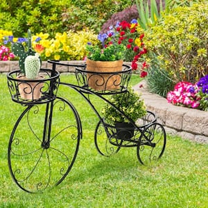 31.5 in. x 20.5 in. Tricycle Indoor/Outdoor Black Iron Plant Stand Flower Pot Cart Holder