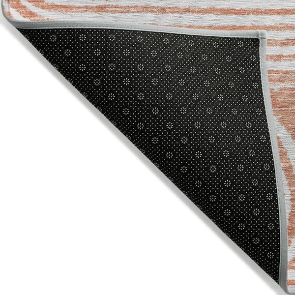 Orange, Ivory 2 ft. x 8 ft. Woven Abstract Polyester Runner Indoor / Outdoor Area Rug