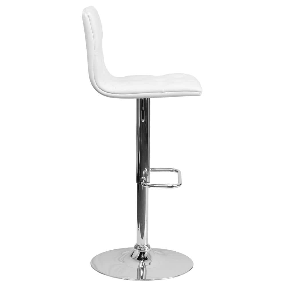 Contemporary Swivel Adjustable Barstool in White Vinyl and Chrome
