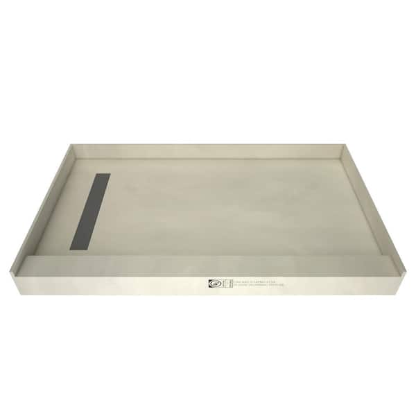 Tile Redi Redi Trench 72 in. L x 42 in. W Single Threshold Alcove Shower Pan Base with Left Drain and Brushed Nickel Drain Grate