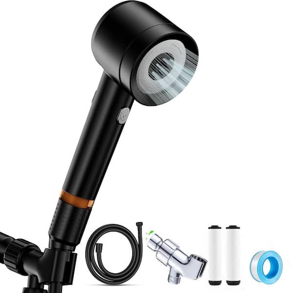 Lukvuzo 4-Spray Wall Mount Handheld Shower Head 1.8 GPM in Black with 59 in. Hose, Anti Leak Teflon and Showerhead Filter