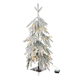 3 ft. Pre-Lit Downward Wrapped Flocked Pine Artificial Christmas Greenery Table Tree With 50 Warm White Lights