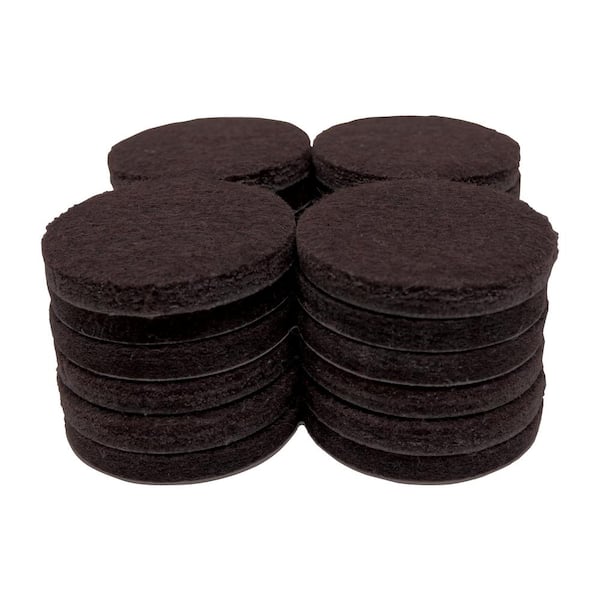 Brown Pack of 16 1/4 in Diam Thick x 2 in Self-Adhesive Backing Heavy-Duty Furniture Felt Pads 