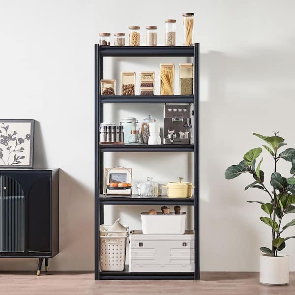 Steel Storage Shelves, 2000 lbs. 5 Tier Garage Storage Shelving, 16in. D x 32in. W x 72in. H Adjustable Black Shelves