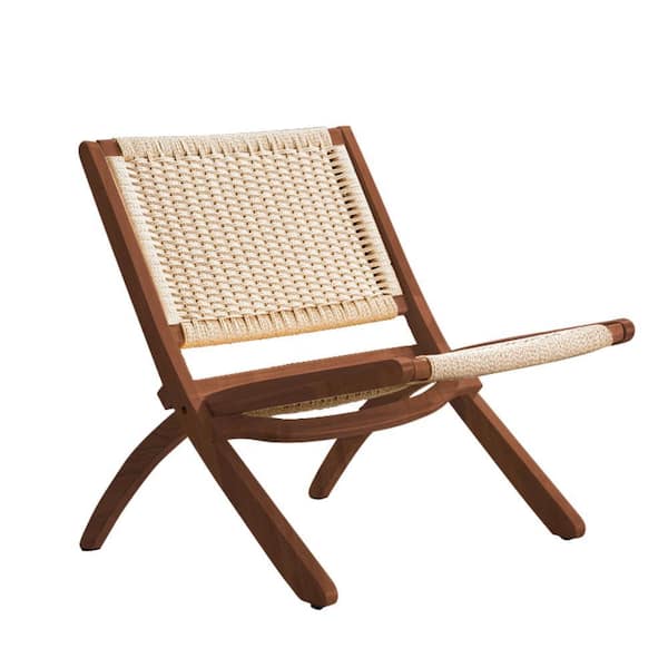 LUE BONA 22.8 in. Wide Beige Mid-Century Folding Solid Wood Accent Chair with Brown Legs (Set of 2)