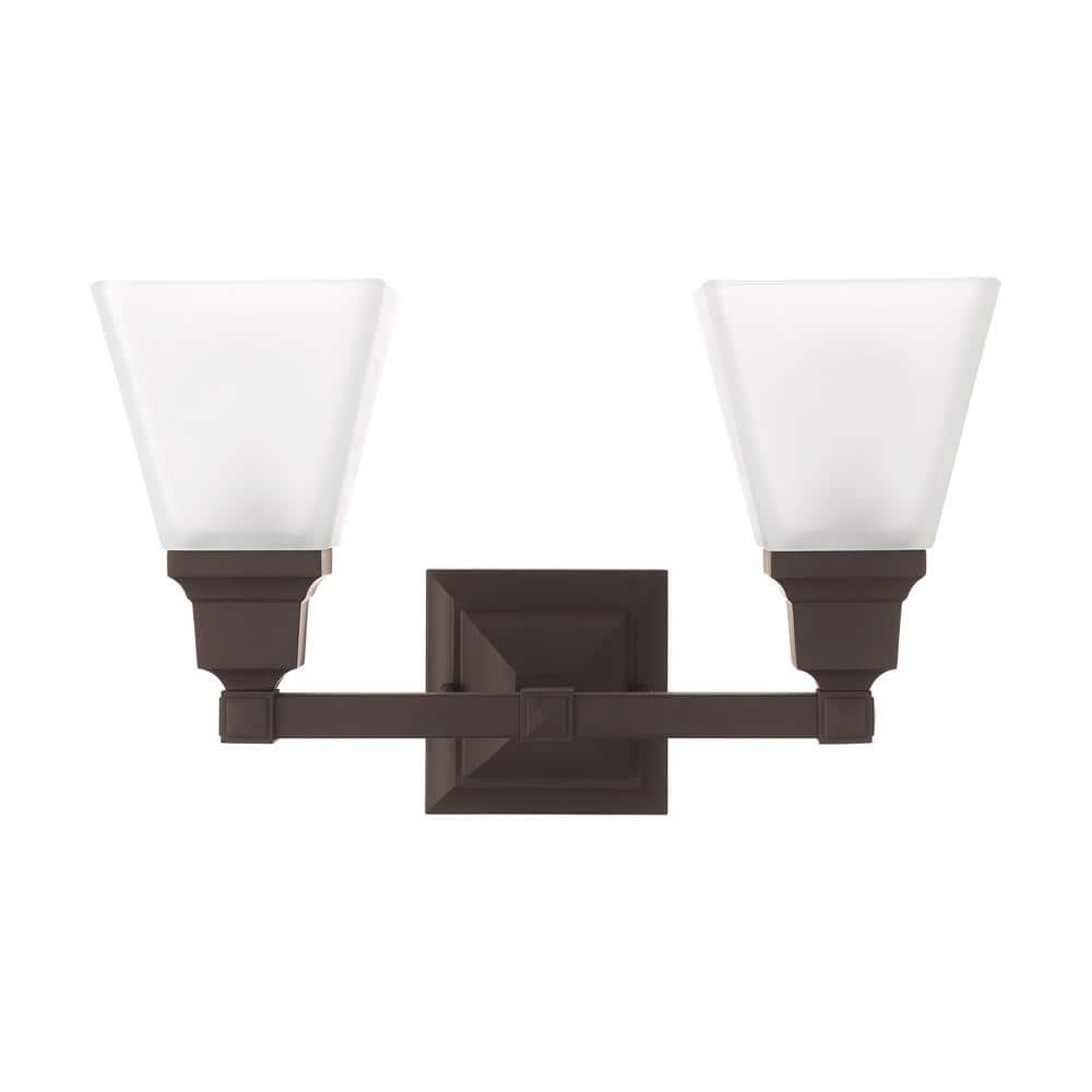 Polished Chrome 2-Light Vanity with Frosted Glass Shades