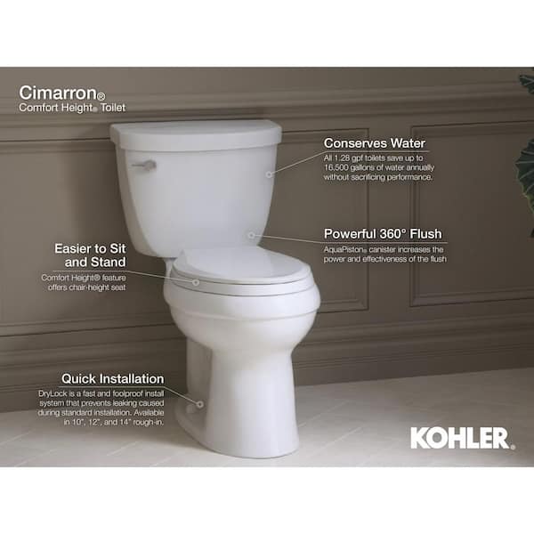 Cimarron 12 in. Rough In Elongated Chair Height Toilet Bowl Only with Skirted Trapway in White, Seat Not Included