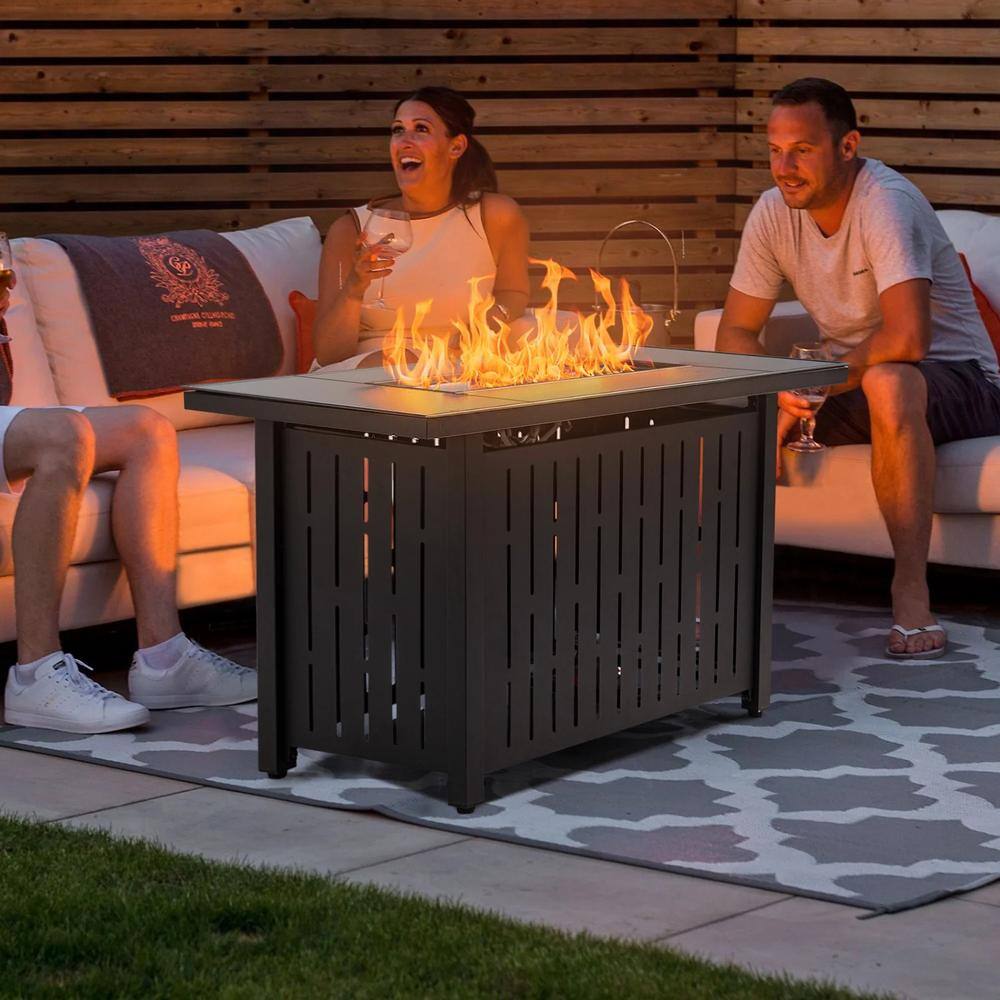 Black Steel Propane Fire Pit Table with Glass Guard
