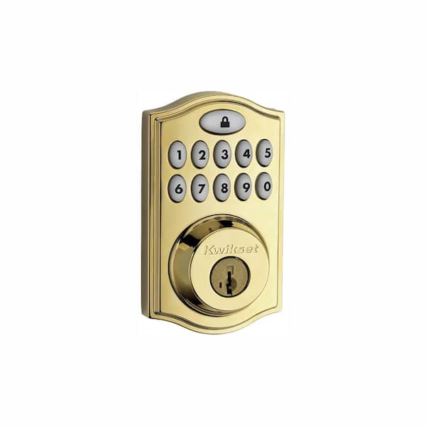 Kwikset Z-Wave SmartCode 914 Lifetime Polished Brass Single Cylinder Electronic Deadbolt Featuring SmartKey Security