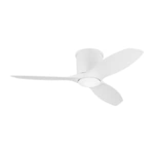 Titus 44 in. Modern Integrated LED Indoor/Outdoor Matte White Hugger Ceiling Fan with White Blades and Remote Control