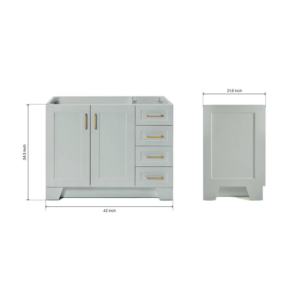 Gray 42'' Freestanding Wood Bathroom Vanity Base with Brass Hardware