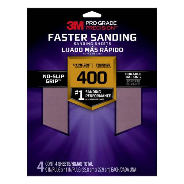 3M Pro Grade Precision 9 in. x 11 in. 400 Grit Faster Sanding Sheets X-Fine (4-Pack)