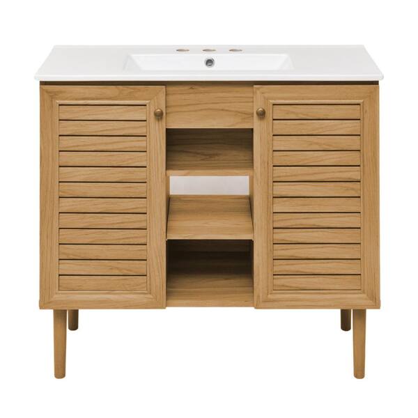 Swiss Madison Bron 36 in. W Bathroom Vanity in Brown Oak with White, 3 ...