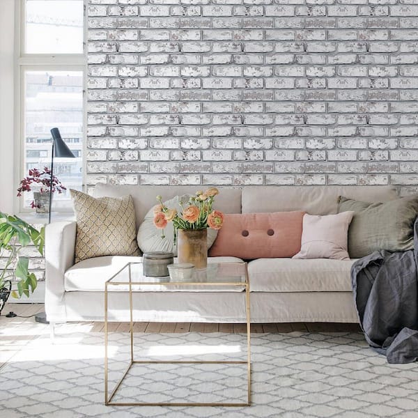 White 3D Faux Brick Wall Panel with Peel and Stick Brick Tiles, Small Size Thin PVC with Adhesive Fake Brick Background