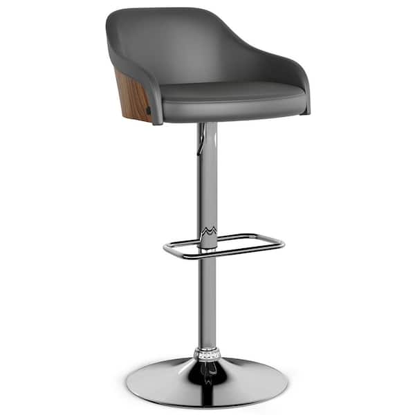 Simpli Home Hutton Mid Century Modern 33 in. Adjustable Swivel Bar Stool in Charcoal Grey Vegan Faux Leather
