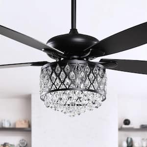 Berkshire 52 in. Crystal Downrod Mount Black Ceiling Fan With Light Kit and Remote Control