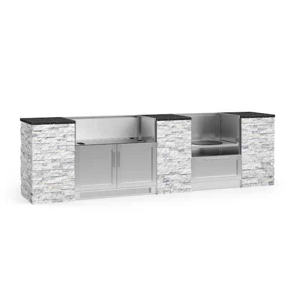 NewAge Products Signature Series 125.16 in. x 25.5 in. x 37 in. 9-Piece Outdoor Kitchen Cabinet Set with Kamado and 40 in. Grill Cabinet