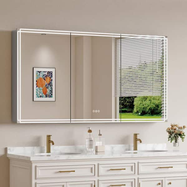 Alita 60 in. W x 32 in. H Rectangular Aluminum Medicine Cabinet with Mirror, Dimmable, Built-in Light Strip, Fog-Free