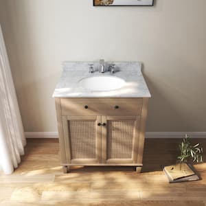 VLeaf 30 in. W x 22 in. D x 34.5 in. H Single Sink Bath Vanity Cabinet in Weather Fir with Carrara Marble Top