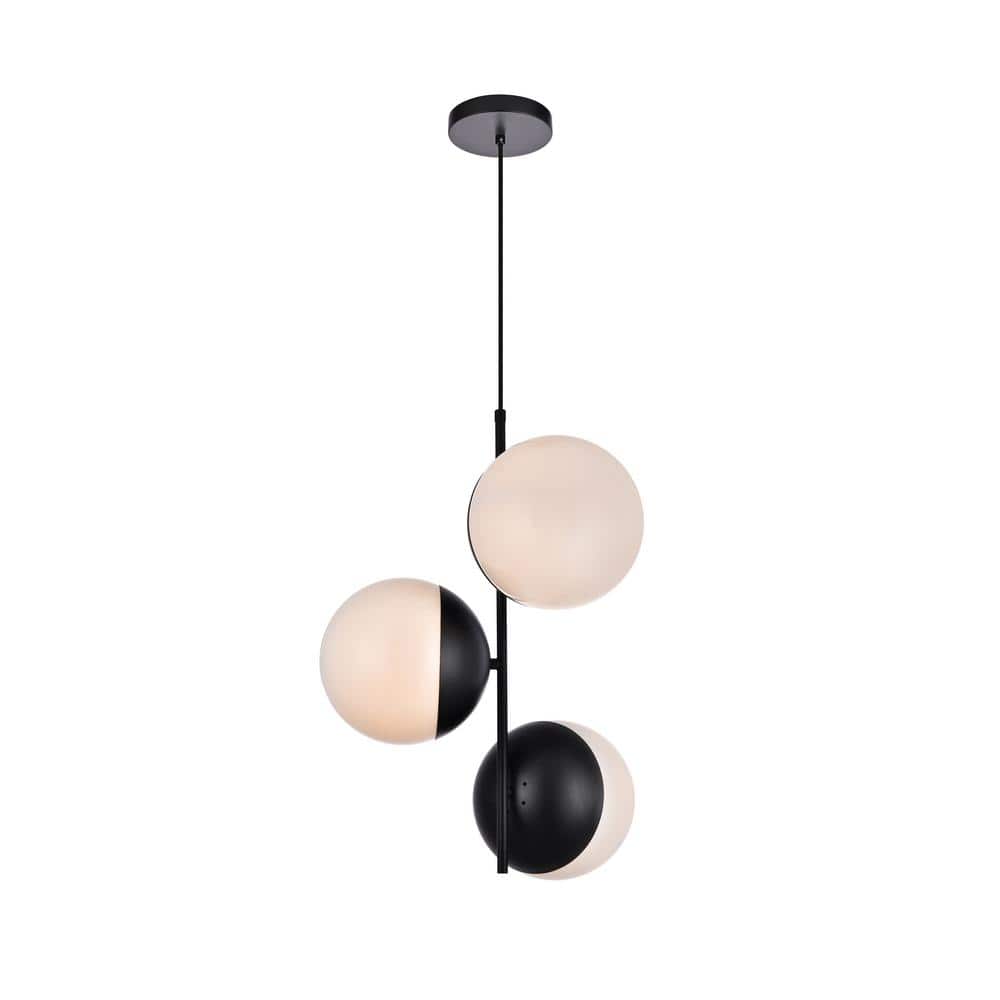 Timeless Home 17.5 in. 3-Light Black And Frosted White Pendant Light, Bulbs