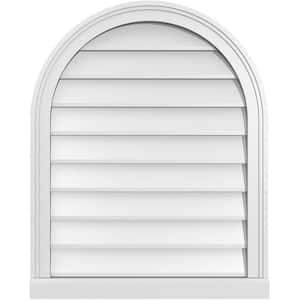 24 in. x 30 in. Round Top Surface Mount PVC Gable Vent: Decorative with Brickmould Sill Frame