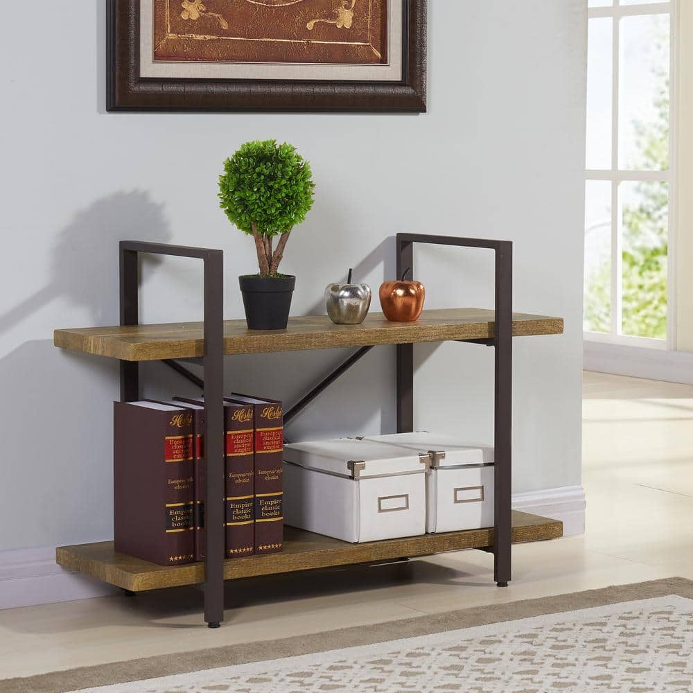35.5" Brown Wood Two-Tier Rustic Bookcase