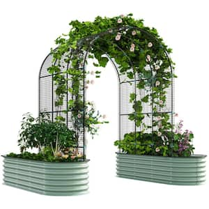 Raised Garden Beds with Arch Trellis, Climbing Net, Galvanized Steel Planter Box for Climbing Vegetables Flowers Herbs