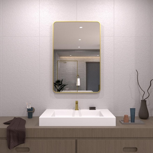 TaiMei 24 in. W x 36 in. H Rectangular Framed Wall Bathroom Vanity Mirror in Gold