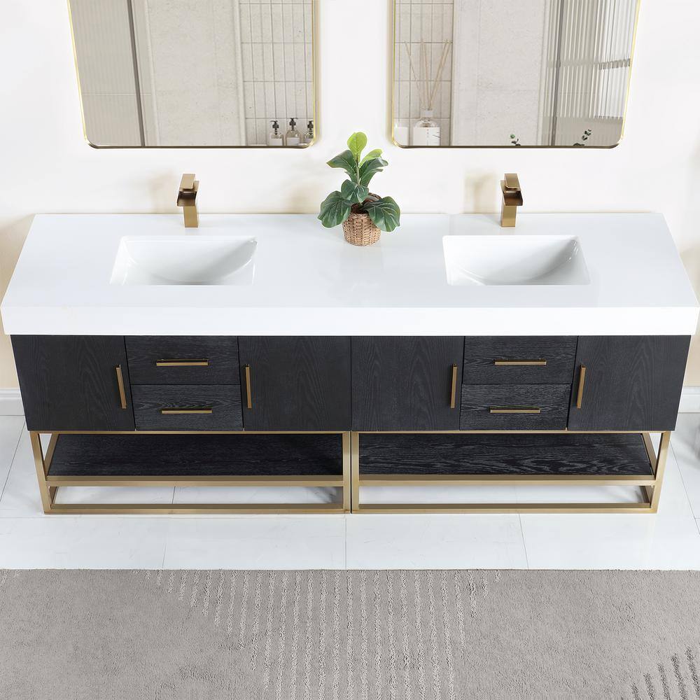 Bianco Double Vanity in Black Oak with White Stone Top
