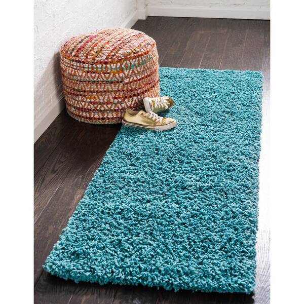 8' Round Solid Shag Rug Aqua Blue - Unique Loom