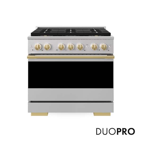 Autograph 36 in. 5.2 cu. ft. Marino Gas Range with 6 Burner DuoPro Cooktop and Gas Oven in Stainless Steel and Gold