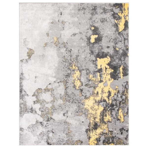 Adirondack 11 ft. x 15 ft. Gray/Yellow Distressed Abstract Area Rug