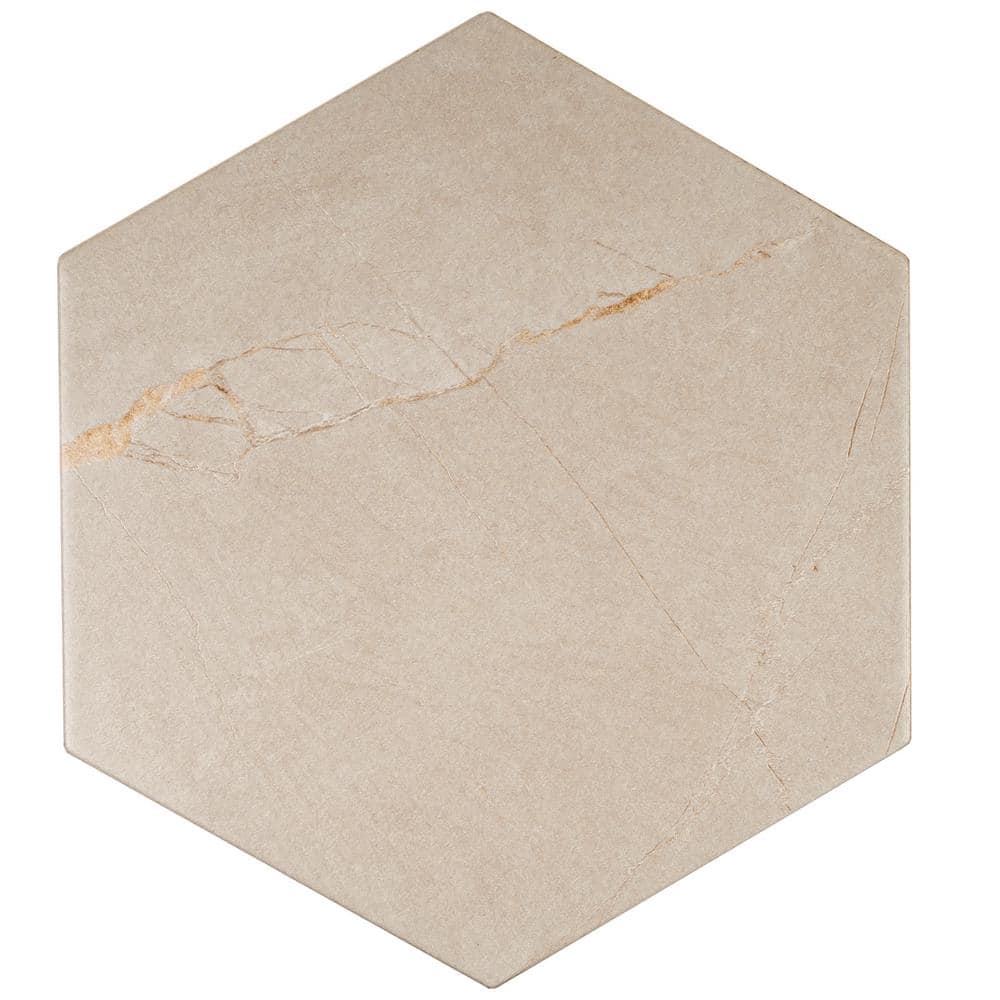 Beige Hexagon Porcelain Wall and Floor Tile 7.7" x 8.9"