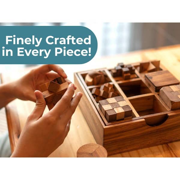 Angel Sar Rustic Wooden Puzzle Box Set with 9 Interlocking Games