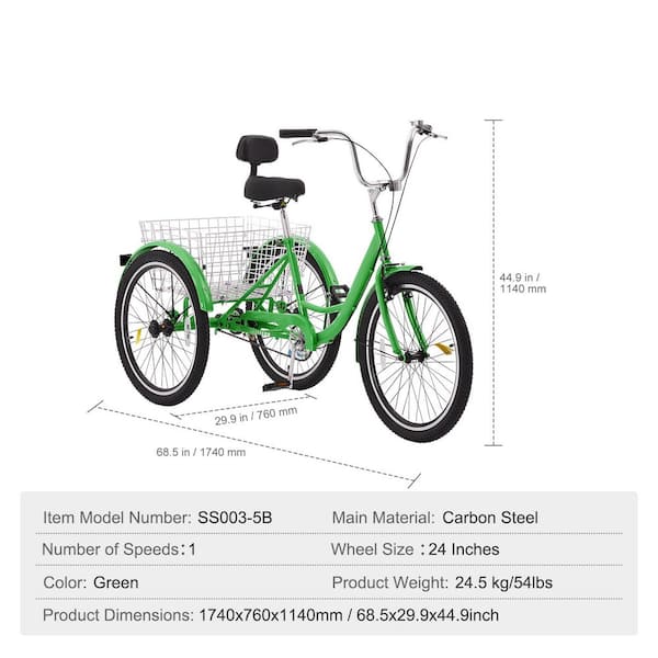 SKYSHALO Adult Tricycles Bike, 24 in. 3-Wheeled Bicycles, 3 Wheel