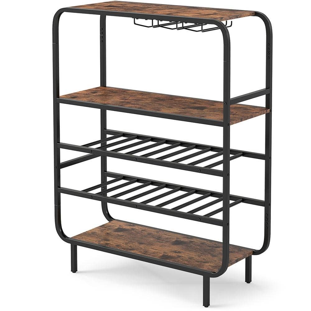 16 Bottle Wine Rack with 5 Tier Wine Shelf and Glass Holders for Kitchen Bar Rustic Brown price history on PriceWatchPro