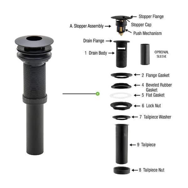 PF WaterWorks 2-in-1 Brass Sink Drain - Push Drain, Matte Black