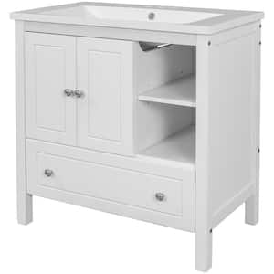 30 in. W x 18 in. D x 32 in. H Single Sink Bathroom Vanity with White Freestanding Vanity and White Ceramic Top