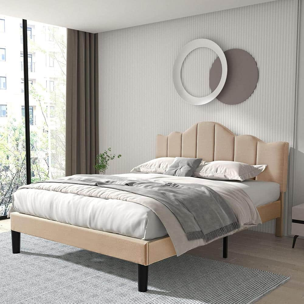 VECELO Platform Bed Frame, Beige Metal Frame Full Size Platform Bed ...