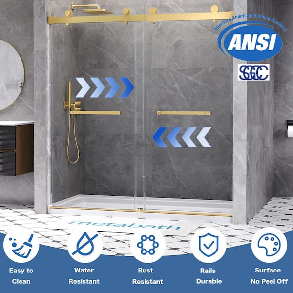 66 to 72 in. W x 76 in. H Double Sliding Frameless Shower Door in Brushed Gold with 3/8 in. Tempered Clear Glass